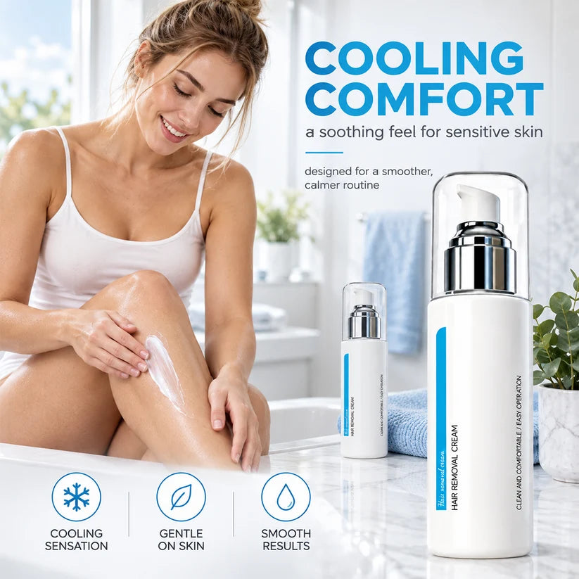 Ice-Cooling Hair Removal Cream – instantly soothes sensitive skin. ✨✨✨